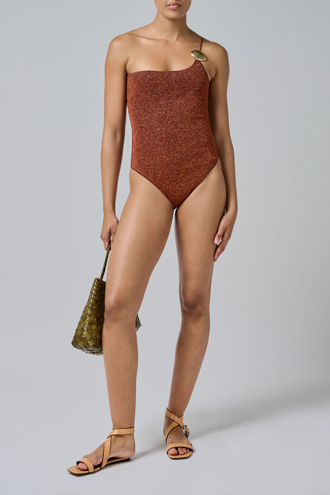 Brown Lumiere Shell One Shoulder Swimsuit