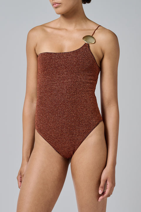 Brown Lumiere Shell One Shoulder Swimsuit
