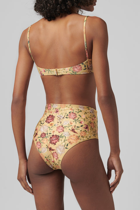 Yellow Magenta Floral-Print Bikini Bottom