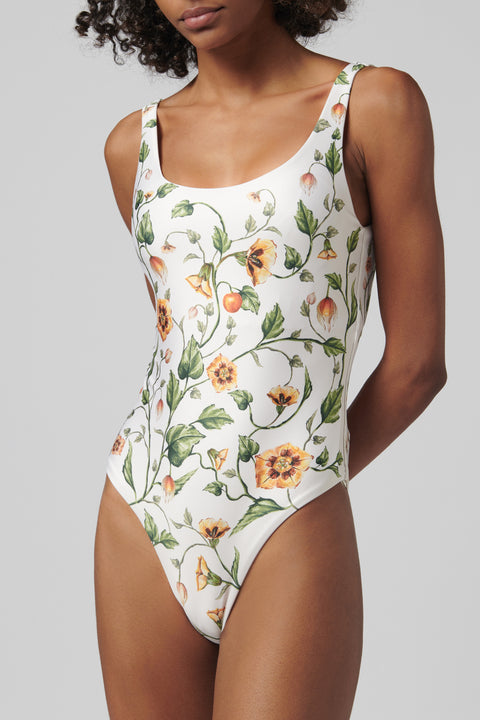 White Gema Floral-Print Swimsuit