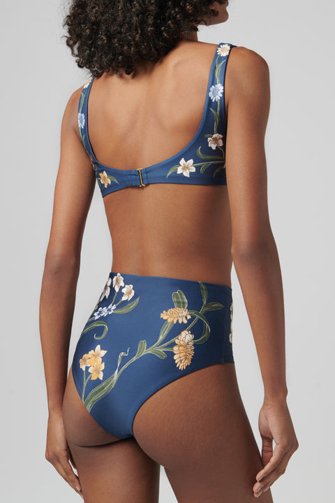 Navy Magenta Floral-Print Bikini Bottom