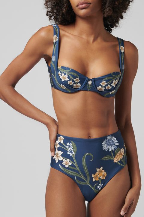 Navy Magenta Floral-Print Bikini Bottom