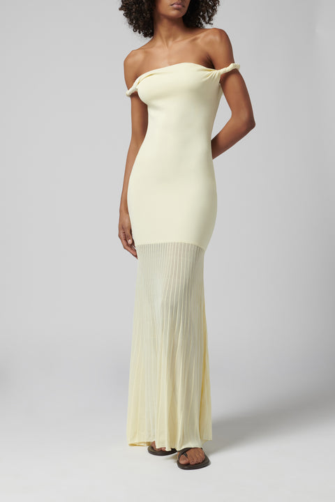 Beige Elia Off Shoulder Twist Dress