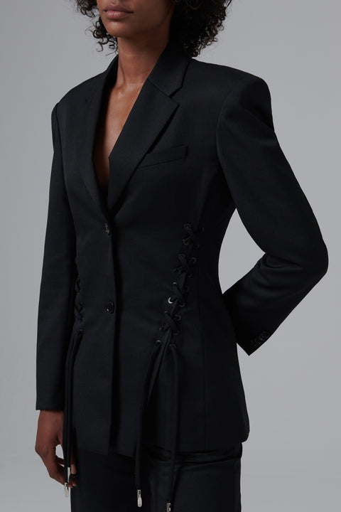 Black Folding Lace-Up Blazer