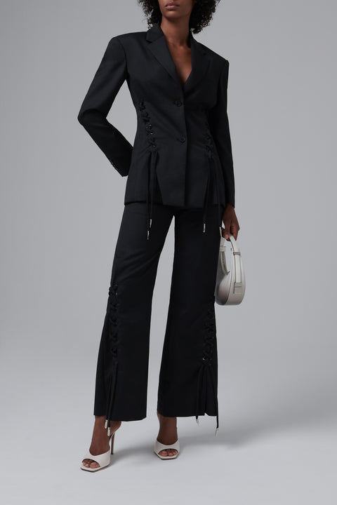 Black Folding Lace-Up Blazer