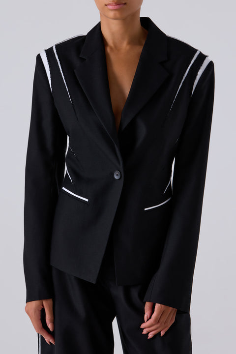 Black Deconstructed Seam Fitted Blazer
