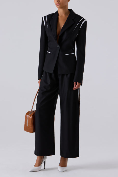 Black Deconstructed Seam Fitted Blazer