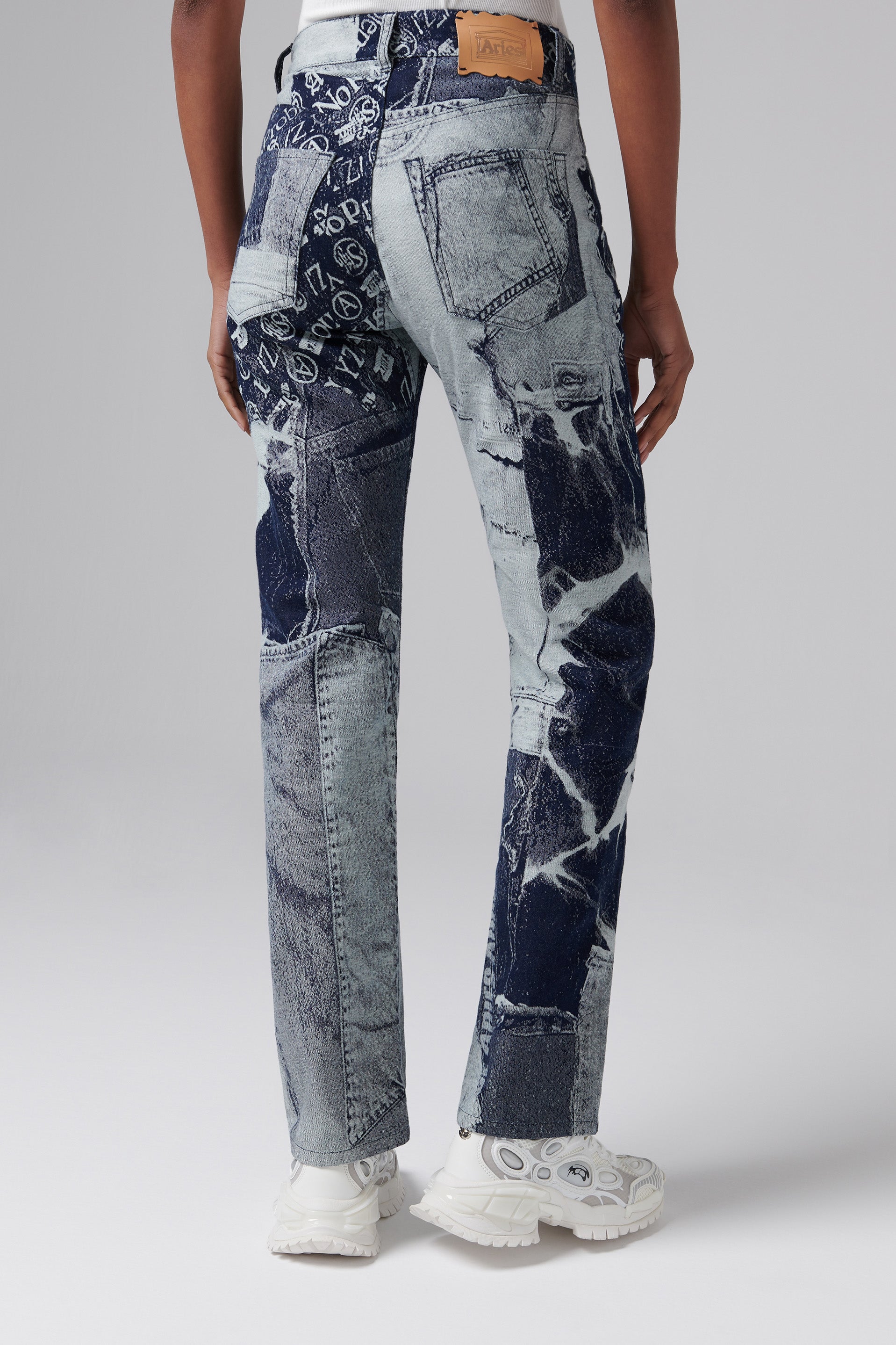 Blue Lilly jacquard-patchwork straight-leg jeans, Aries