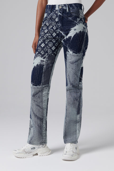 Multicoloured Jacquard Patchwork Boyfriend Jeans