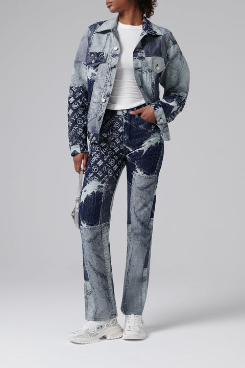 Multicoloured Jacquard Patchwork Boyfriend Jeans