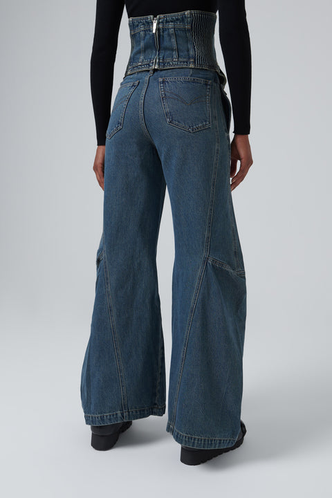 Blue Wide Leg Cargo Jeans
