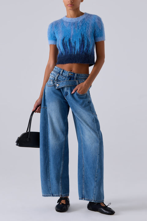 Blue Double Wasit Denim Pants