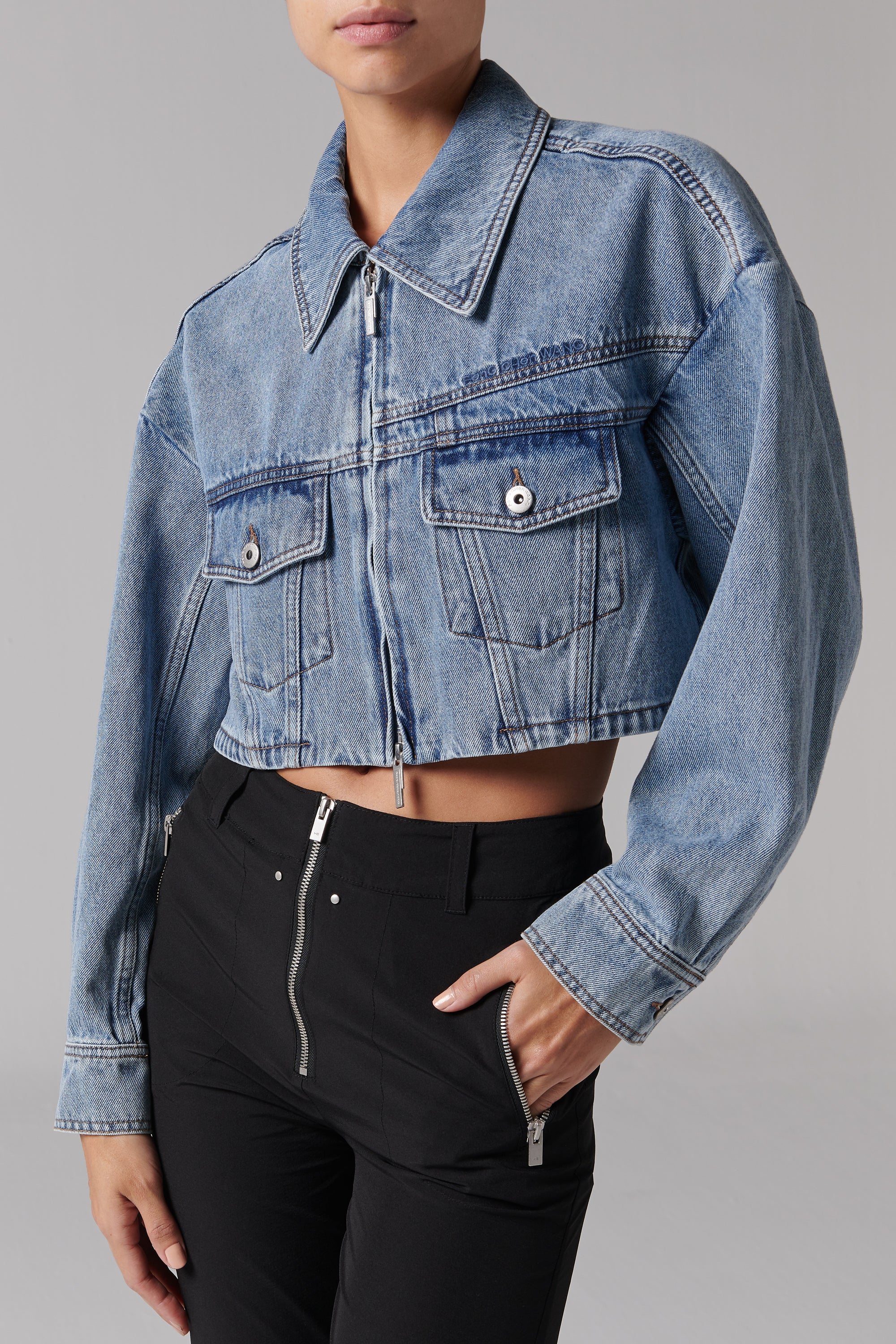 Feng Chen Wang Blue Cropped Denim Jacket