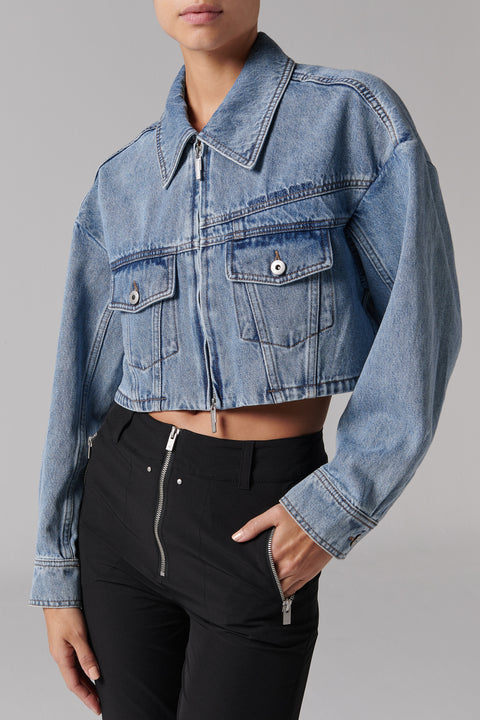 Blue Cropped Denim Jacket