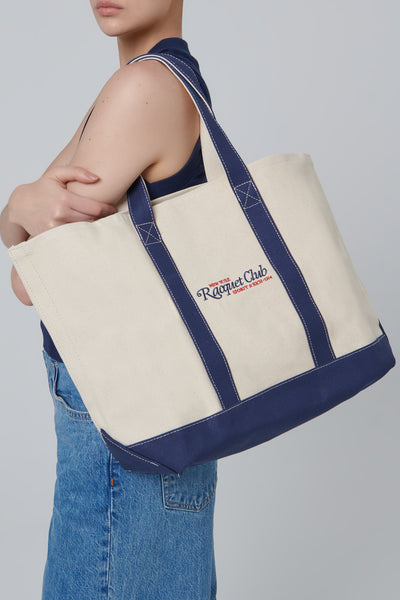 Sporty&Rich｜ (94 Racquet Club Two Tone Tote Bag - Natur Sporty & Rich Men's 94 Racquet Club Two Tone Tote Bag in