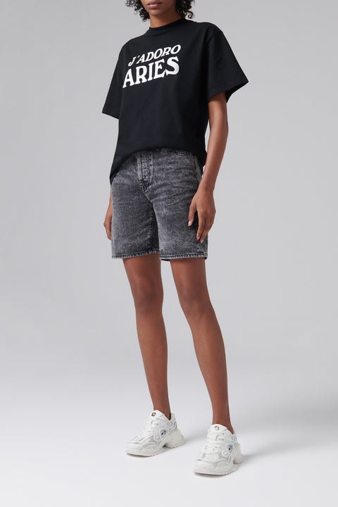 Black Acid Wash Denim Shorts