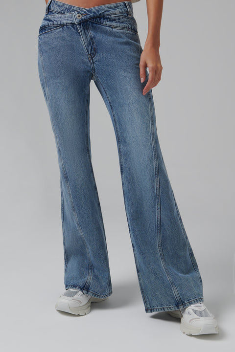 Blue Cross Waistband Flared Jeans