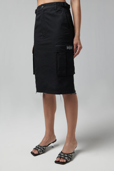 Black Cargo Midi Skirt