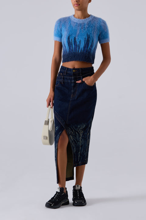 Blue Tie Dye Denim Skirt