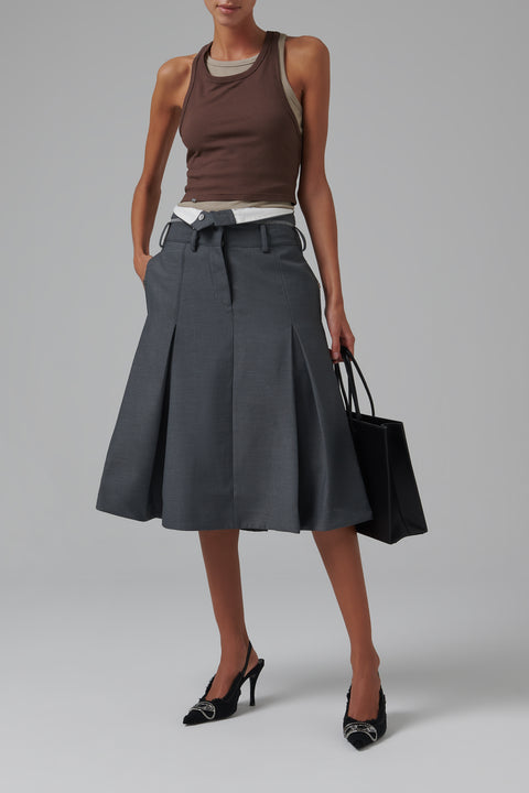 Grey Fold-Over Midi Skirt