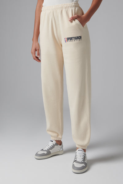 ★Sporty & Rich★ Running & Gym Sweatpants Ivory SW851CR SW8 Vendome Straight Leg Sweatpant - Cream/Chocolate – Sporty & Rich