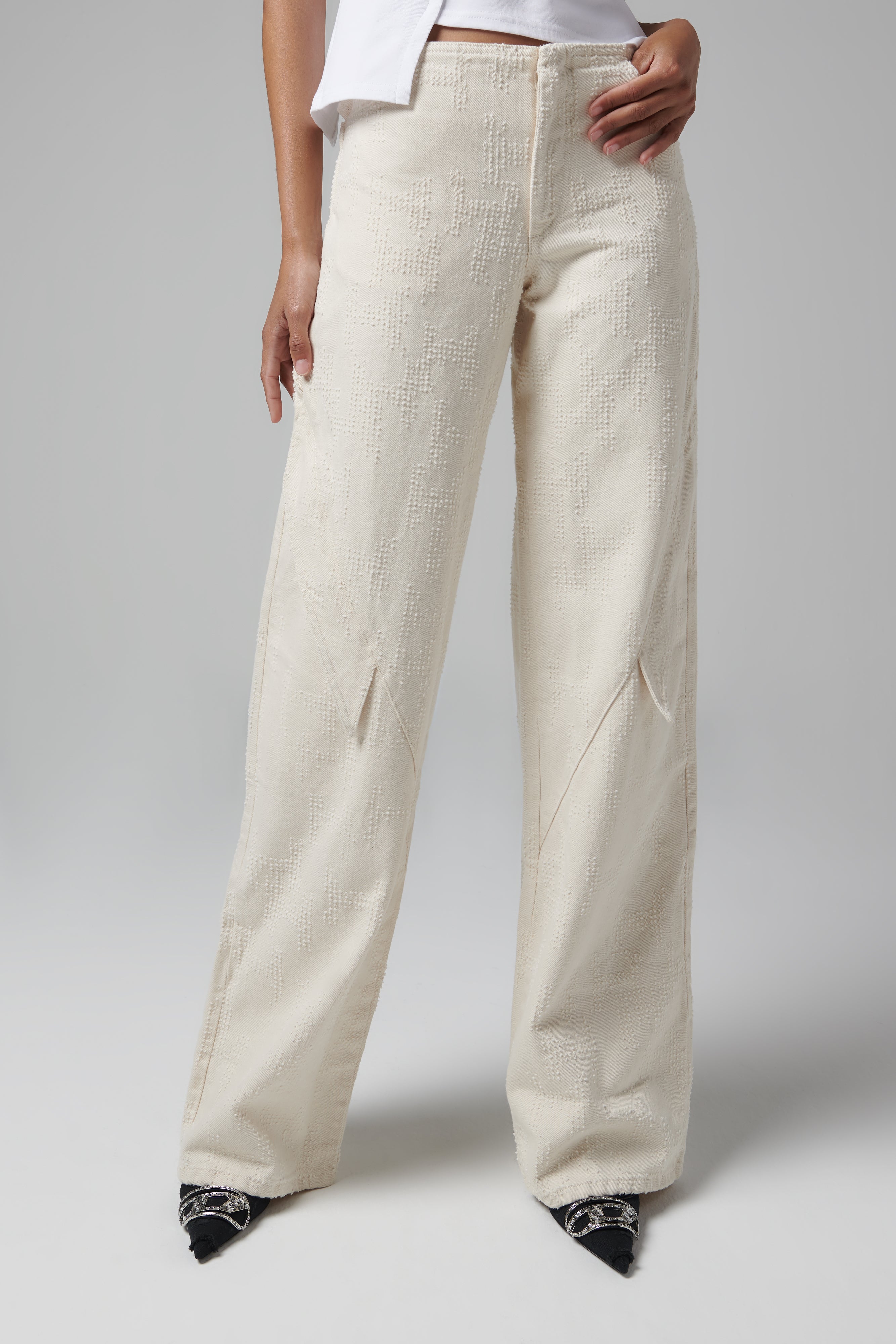 Beige Mycelium Wide-Leg Pants