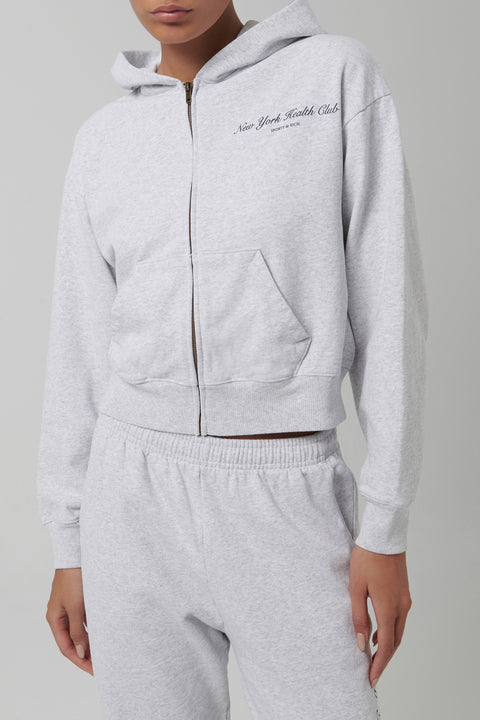 Grey Ny Health Club Cropped Zip Hoodie