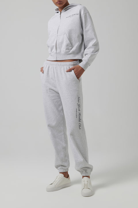 Grey Ny Health Club Cropped Zip Hoodie
