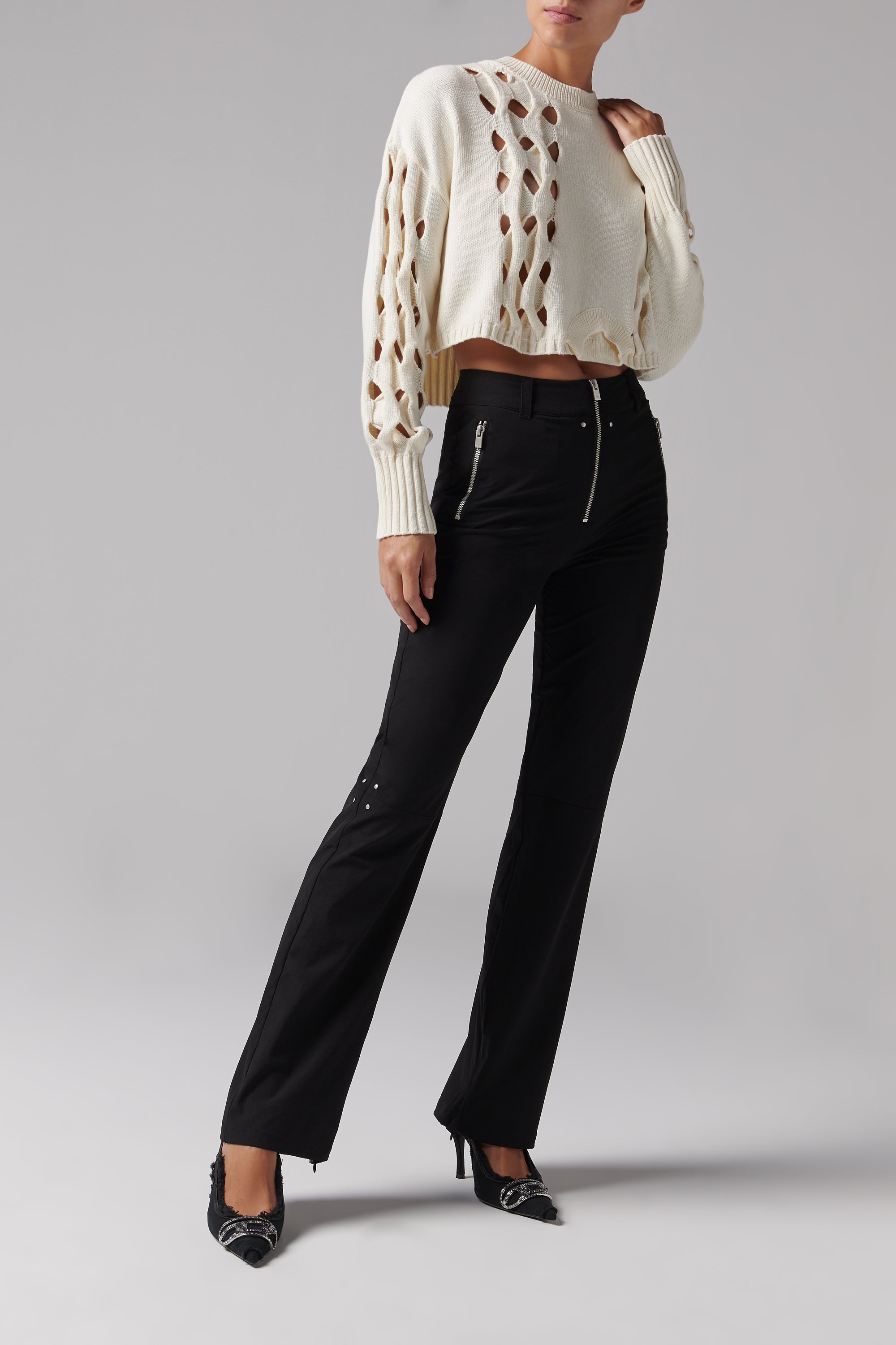 Feng Chen Wang White Cut-Out Crewneck Jumper