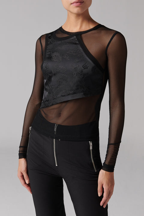 Black Jacquard Mesh Top