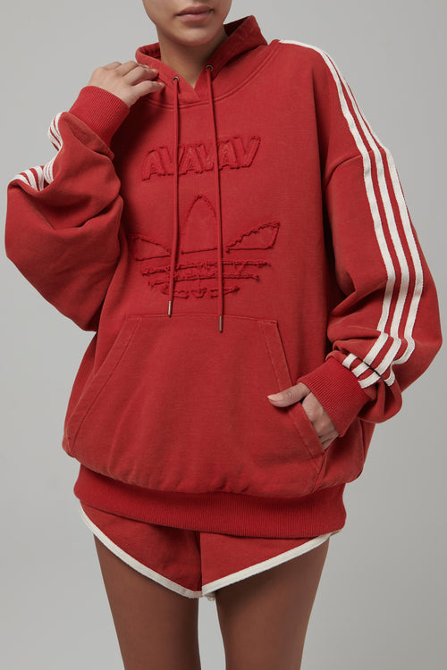 Adidas Red Oversized Shoulderless Hoodie