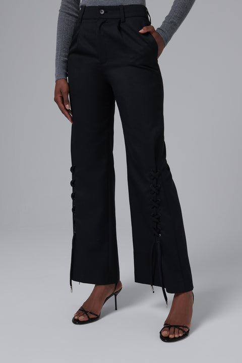 Black Folding Lace-Up Pants