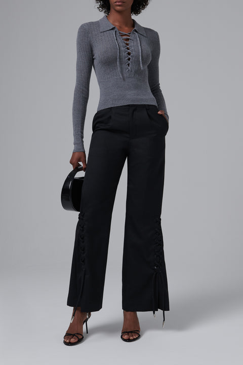 Black Folding Lace-Up Pants