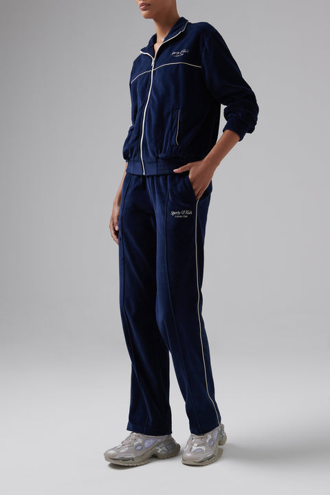 Blue Script Velour Track Pants