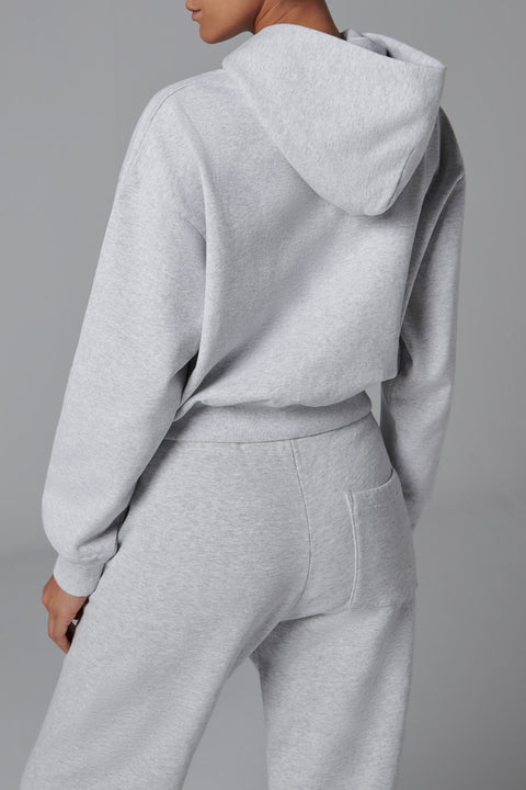 Grey Varsity Crest Zipped Cropped Hoodie