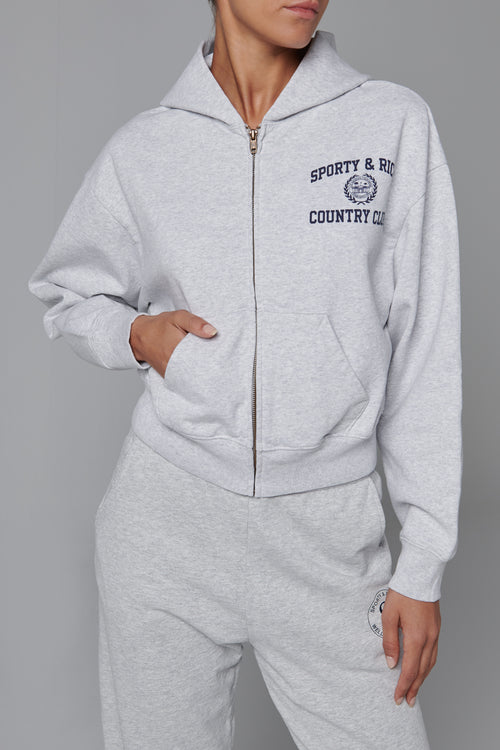 Grey Varsity Crest Zipped Cropped Hoodie