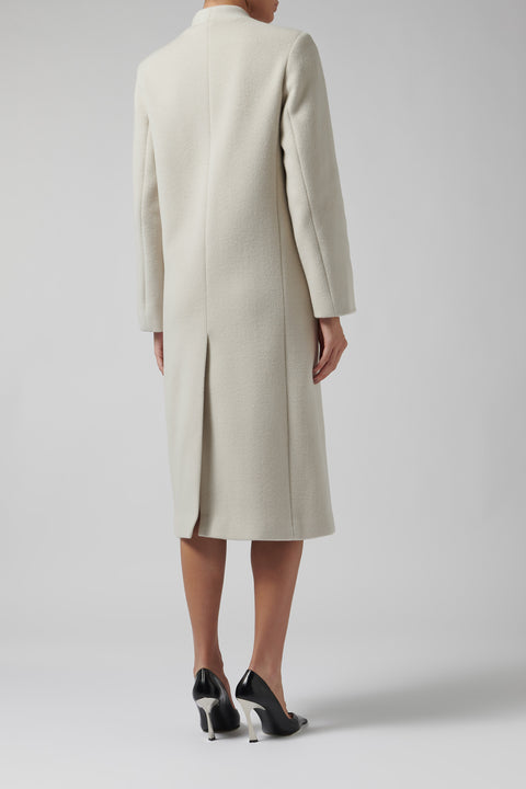 Beige Cashmere Wool Collarless Coat