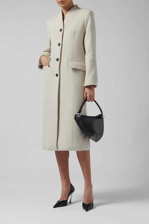 Beige Cashmere Wool Collarless Coat