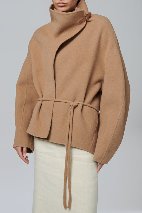 Brown Cowl Neck Handmade Half Coat