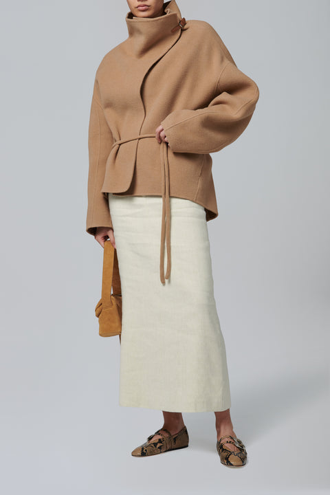 Brown Cowl Neck Handmade Half Coat