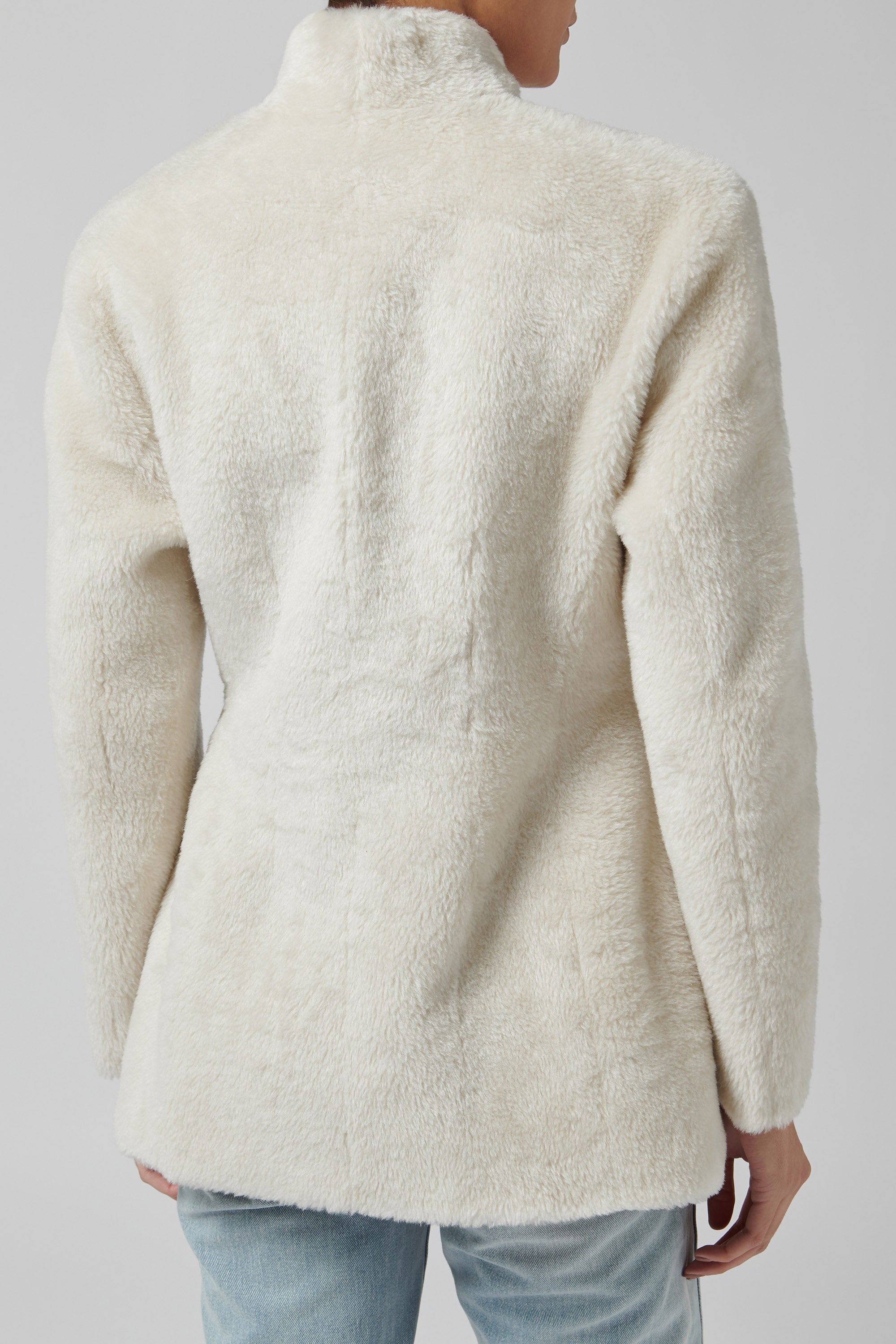 LVIR White Shearling Collarless Jacket