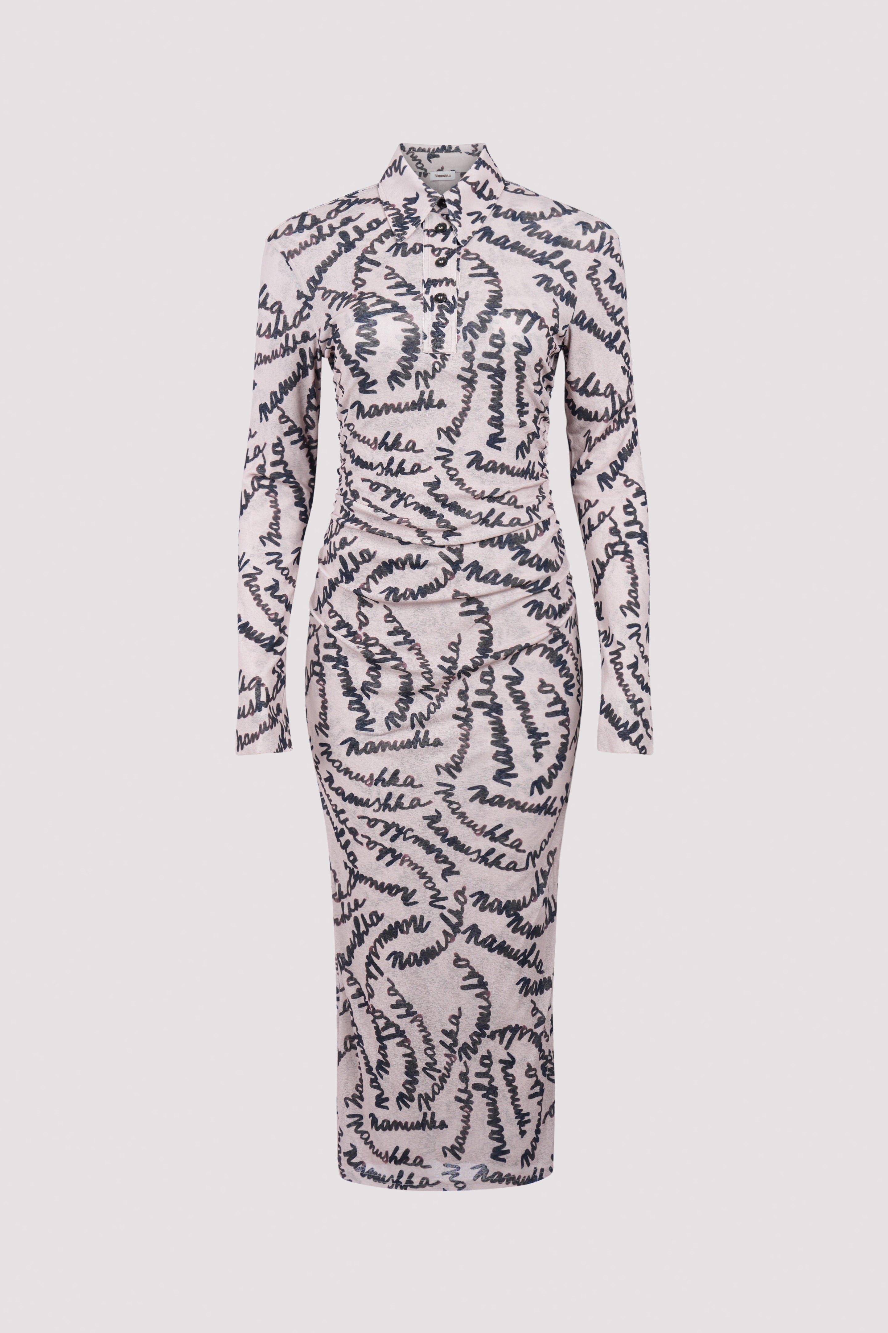 Nanushka Beige Monogram Long Sleeve Dress Nanushka Beige Monogram Long Sleeve Dress