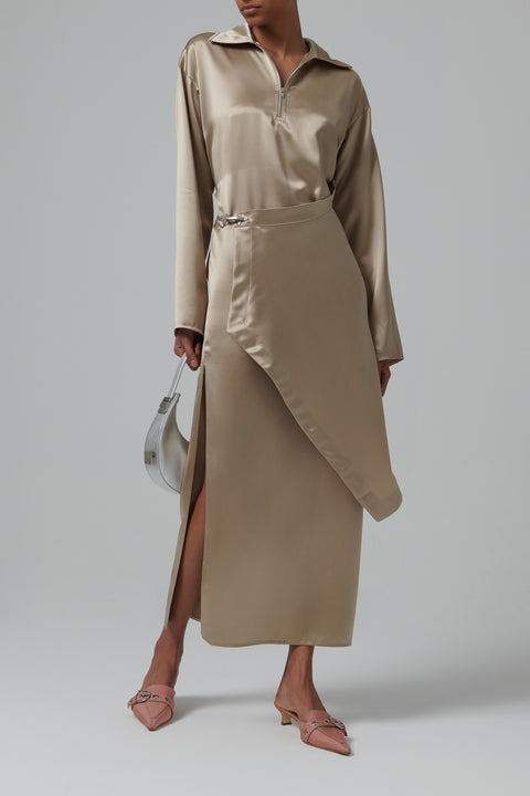 Beige Colter Half Zip Midi Dress
