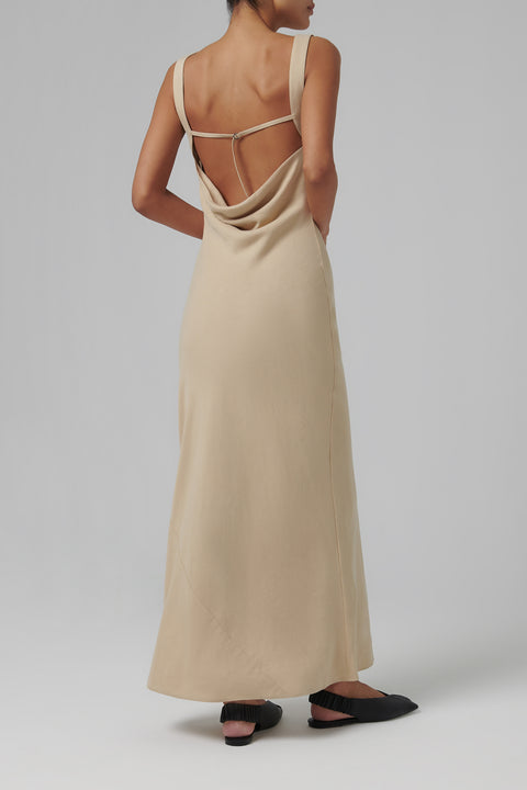 Beige Double Drape Dress