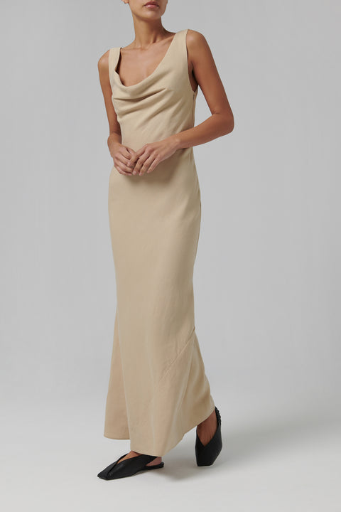 Beige Double Drape Dress
