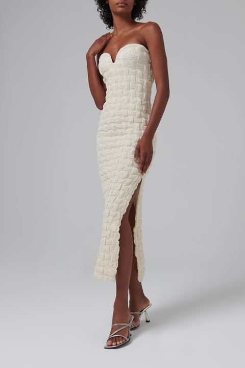 Beige Haylen Heart Neckline Midi Dress