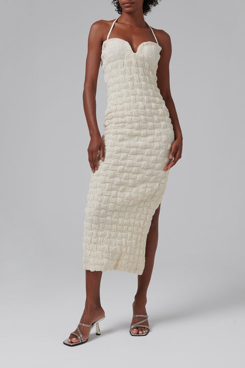 Beige Haylen Heart Neckline Midi Dress