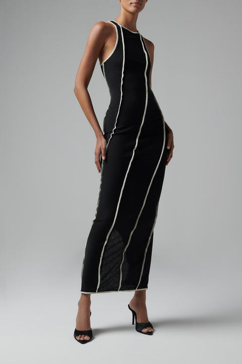 Black Patchwork Tank Midi Dress