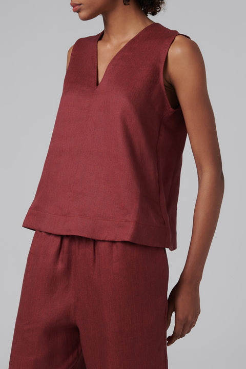 Burgundy Phoebe Linen Top