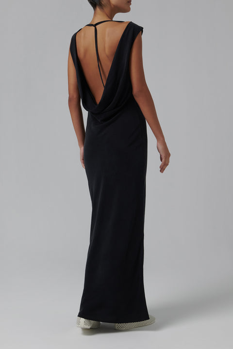 Black Draped Cowl Dress